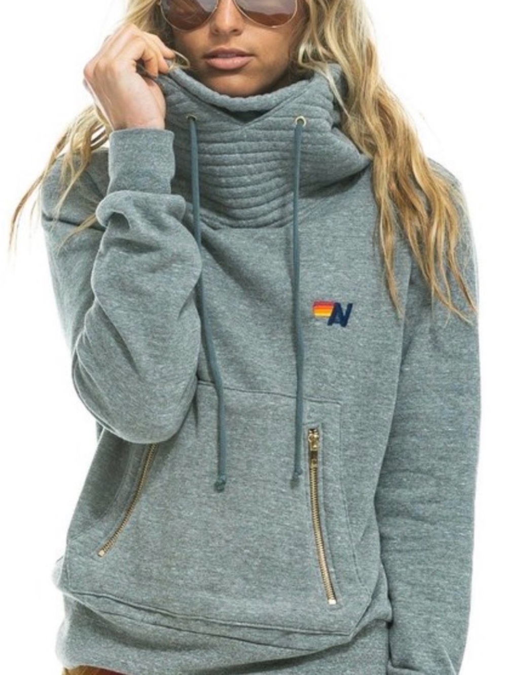 Aviator Nation Heather Grey Funnel Neck Pullover with Zip Pockets NEVER WORN